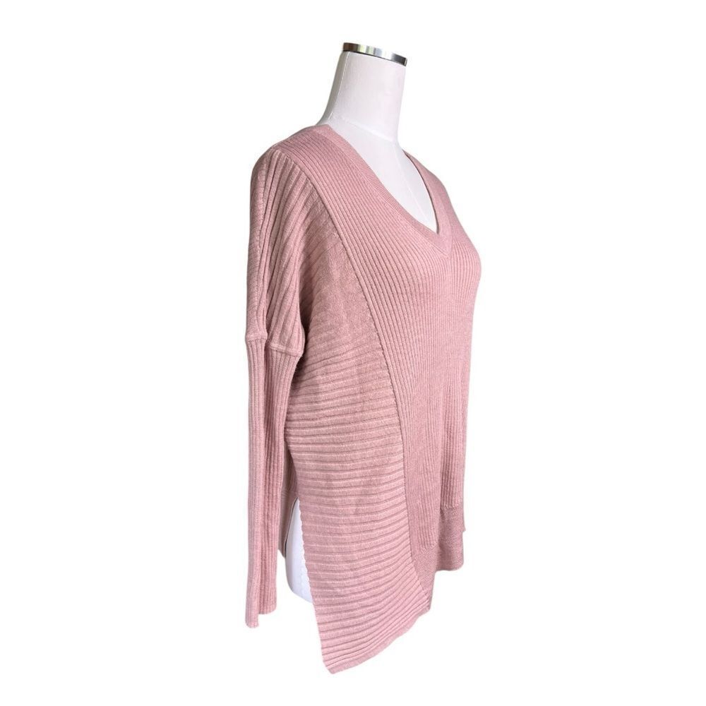 All Saints Keld Olivo Asymmetric V-Neck Ribbed Sweater Pink Size XS - Picture 6 of 12